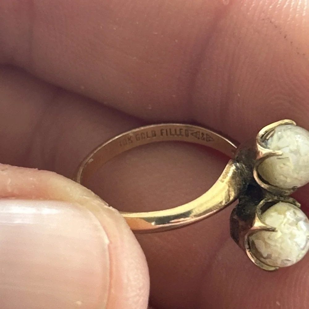 Vintage Clark & Coombs C&C 10K Gold Filled Double Opal Bypass Ring